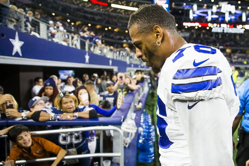 Dallas Cowboys defensive end Greg Hardy leaves the field following a 33-27 overtime loss to...