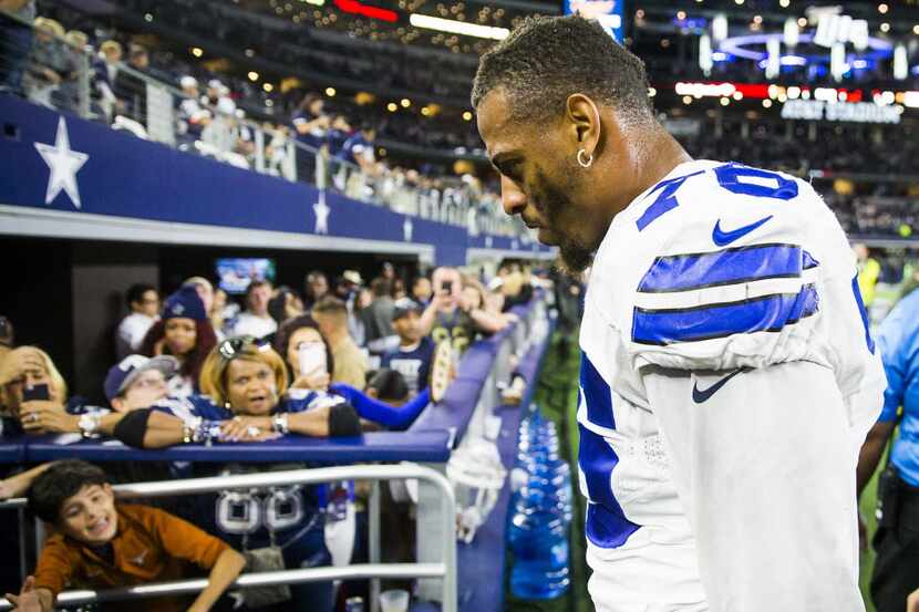 Dallas Cowboys defensive end Greg Hardy leaves the field following a 33-27 overtime loss to...