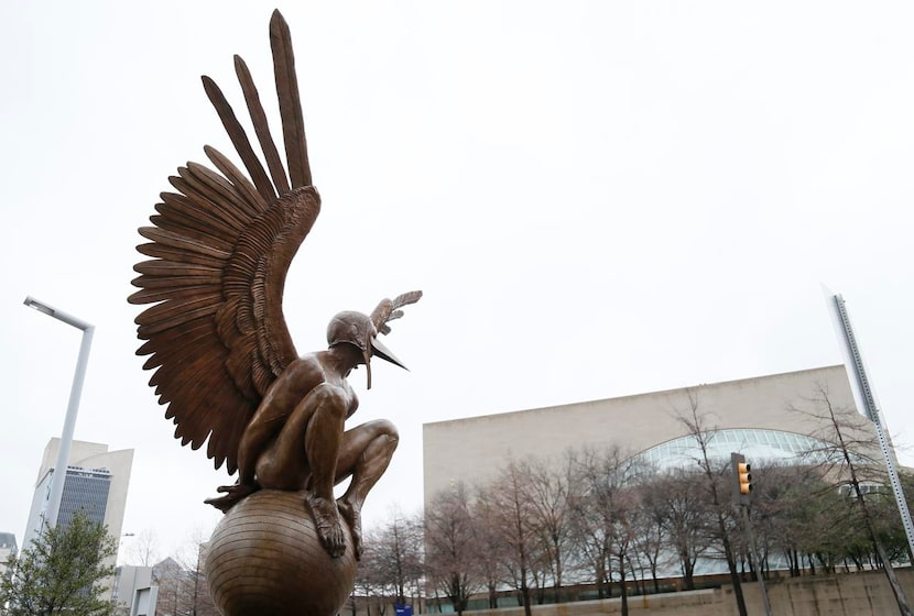 
Bernardo Oriental Monumental by Mexican sculptor Jorge Marín is displayed at Art District...