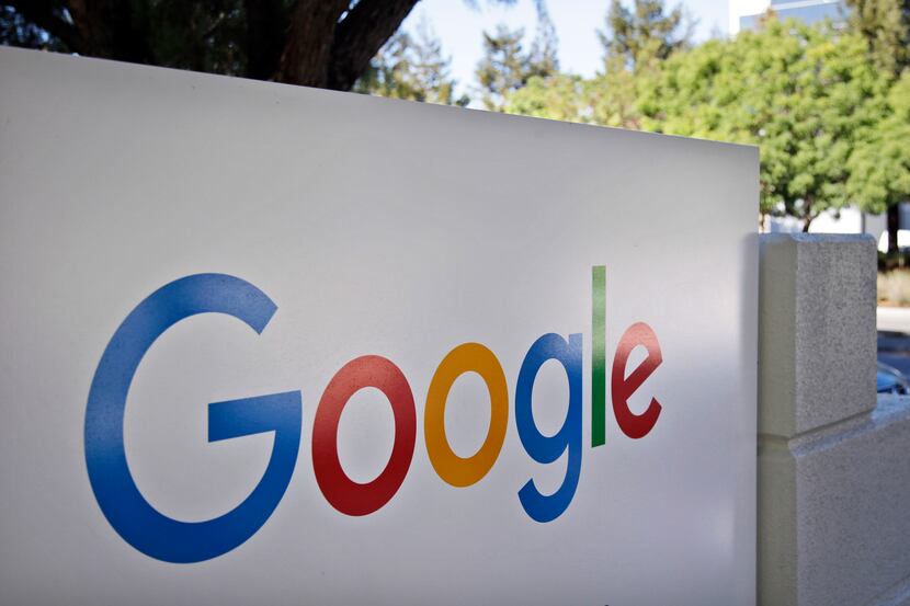 FILE - This Oct. 20, 2015, file photo, shows a sign outside Google headquarters in Mountain...