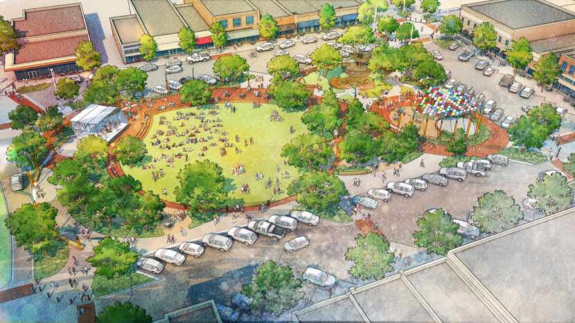Renderings show the concept design for Garland's plan to redevelop its downtown square,...