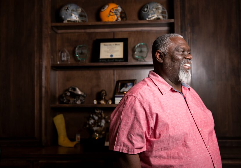 Former Cowboys defensive tackle Russell Maryland poses for a photo at his home in Southlake...