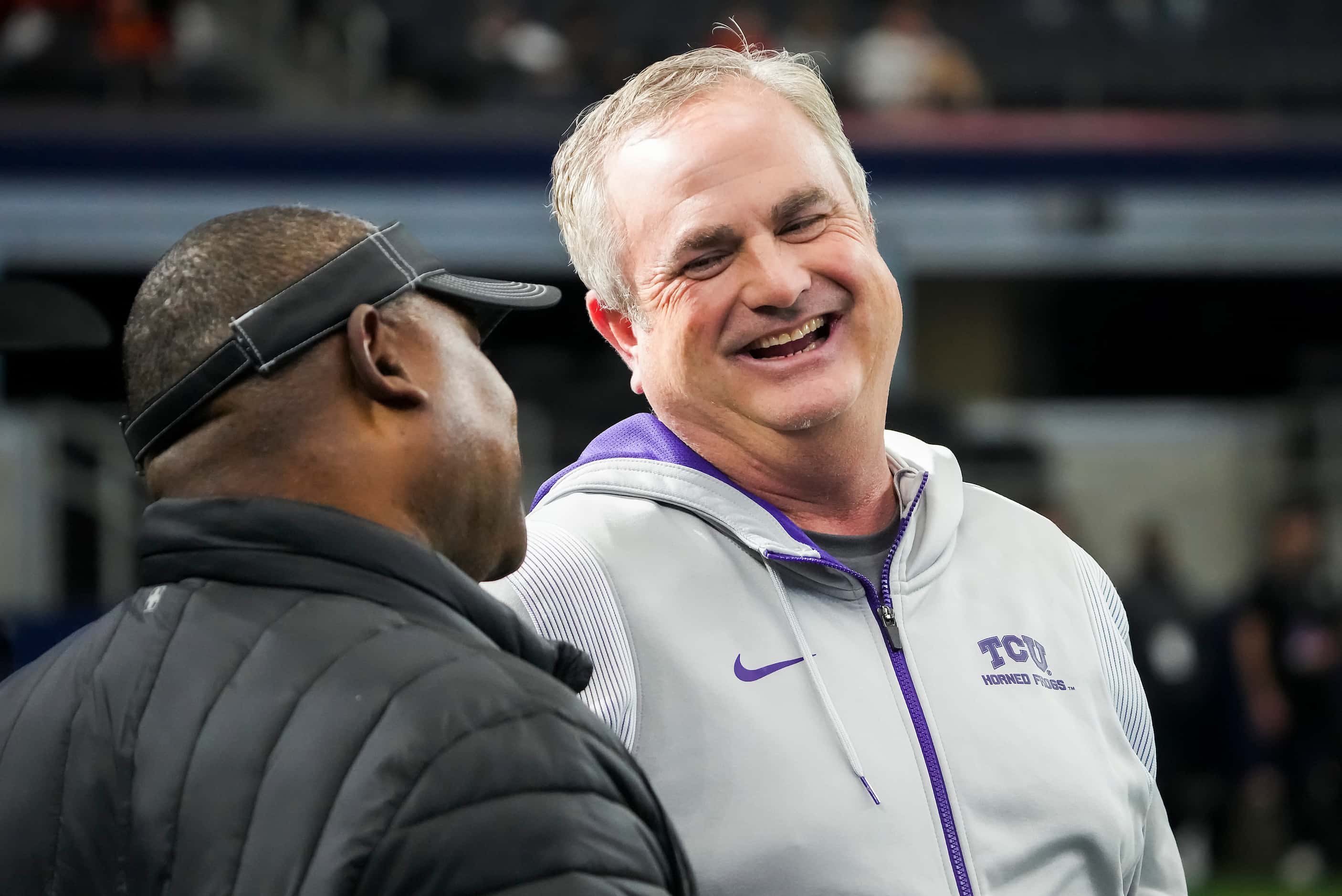 TCU head coach Sonny Dykes watches from the sidelines during the second half of Class 5A...