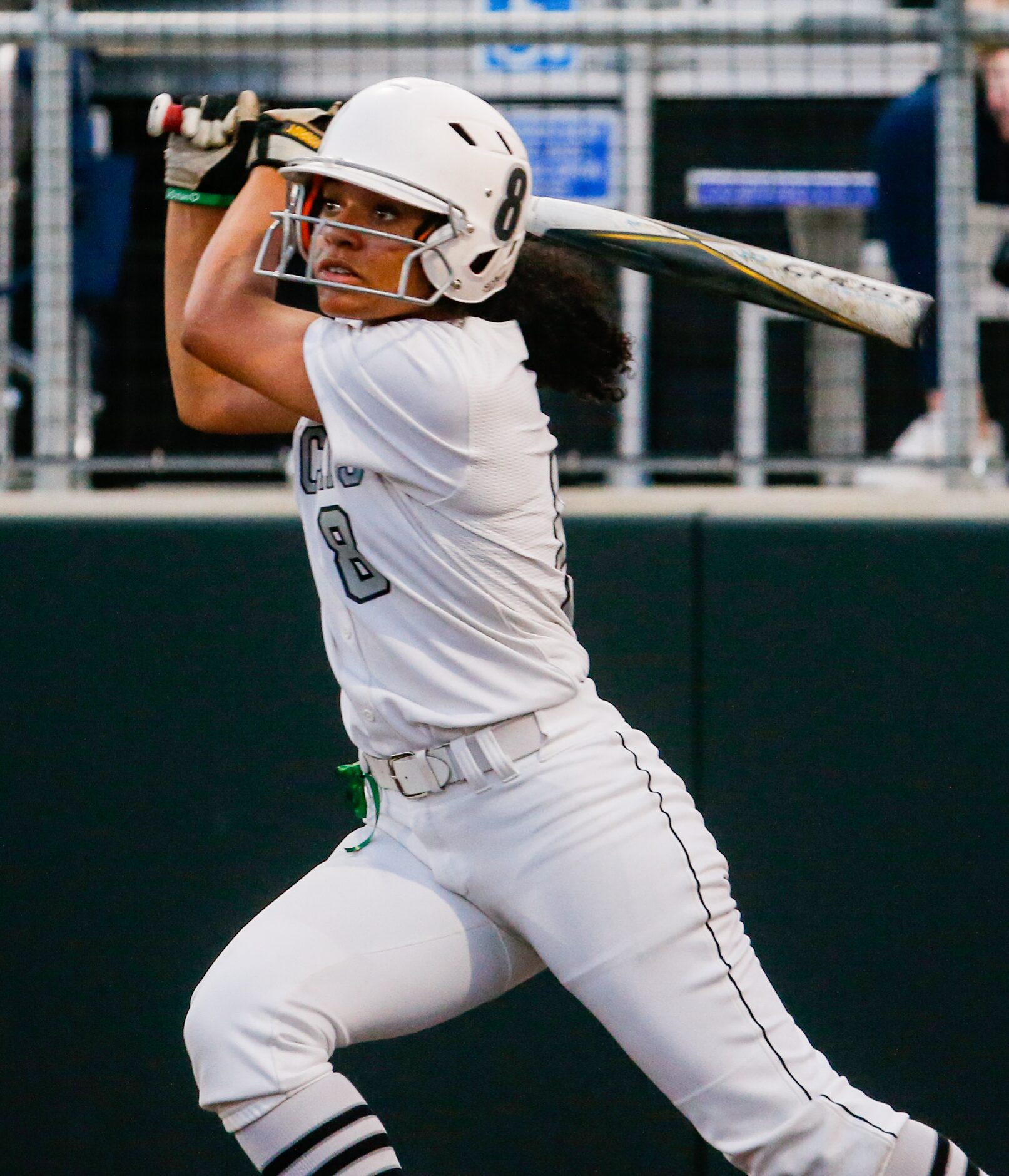 Denton Guyer's Tehya Pitts (8) swings at the ball from Keller during the third inning of a...