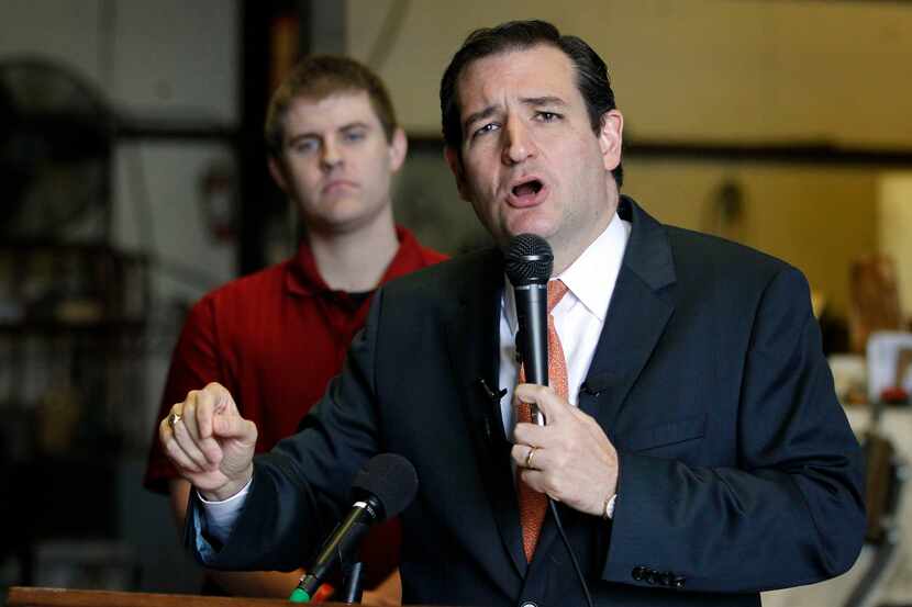 Sen. Ted Cruz talks during a press conference about the economy at Dallas Texas Tool and Die...