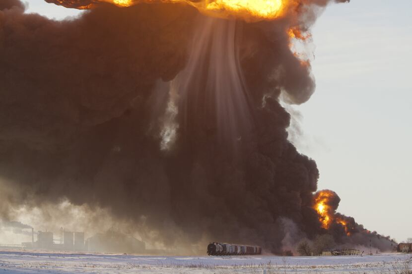 A massive fireball from an exploding train car rose into the air just west of Casselton,...