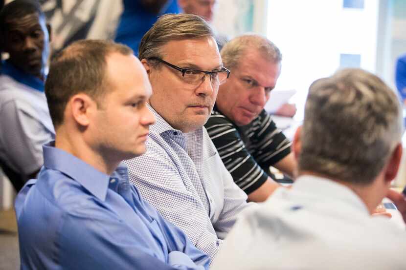 Dallas Mavericks President of Basketball Operations & General Manager Donnie Nelson works in...
