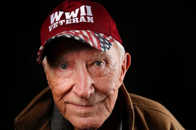 Barney Baker, 94, of Arlington, Texas, a private who served as a World War II top gunner on...