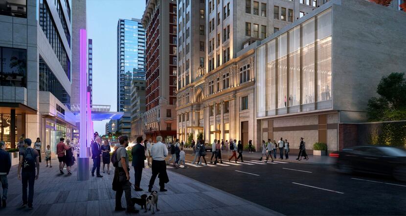 Redevelopment plans for the historic Magnolia Building include a new glass entrance canopy...
