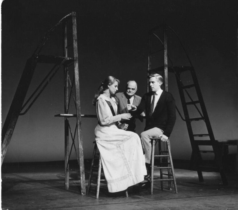 Thornton Wilder (center, with Ellen Weston and Robert Hock) made his final appearance as the...