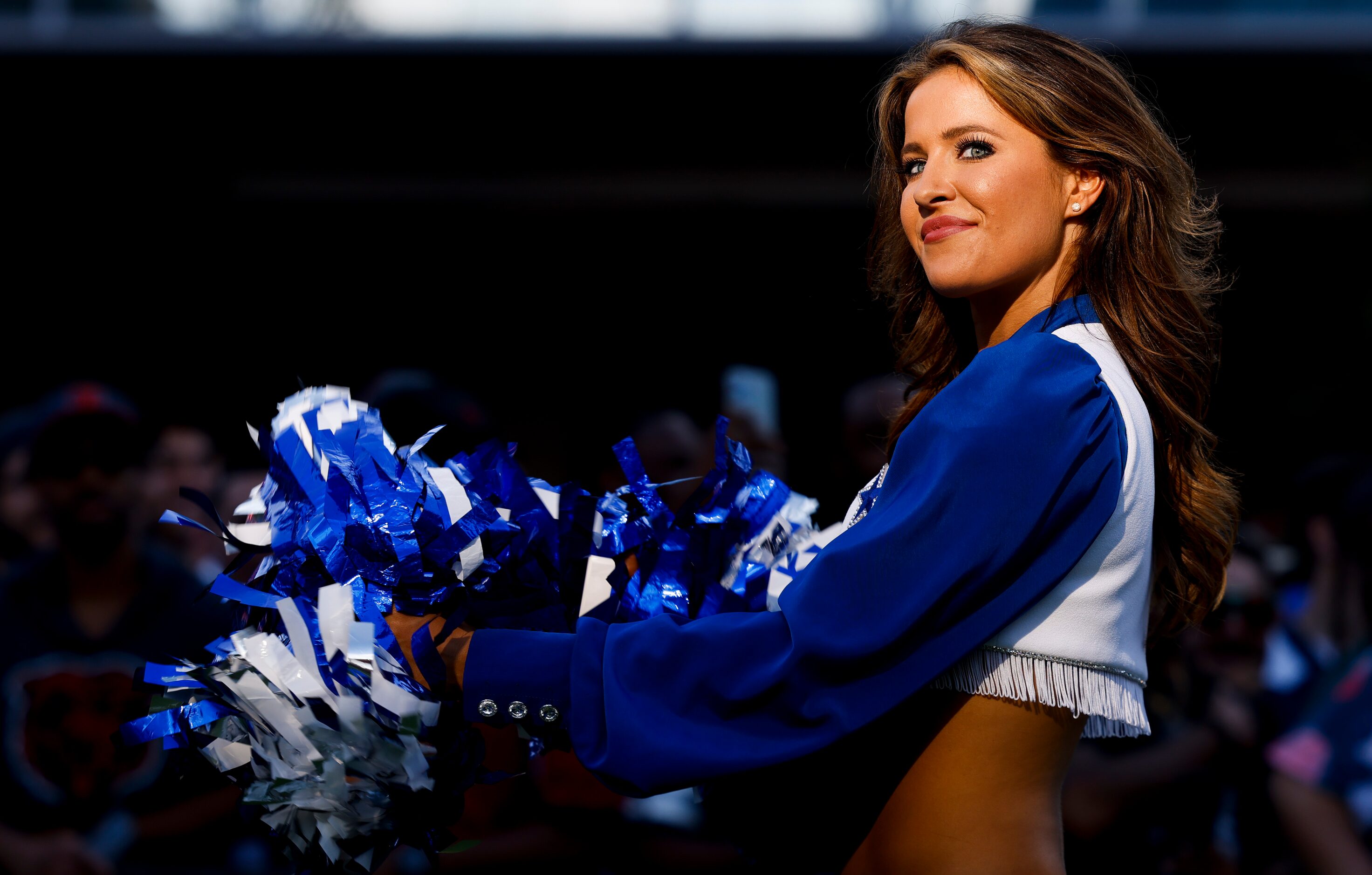 Dallas Cowboys cheerleaders perform during the recording of ESPN’s First Take in the...