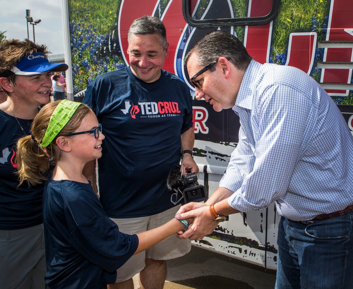 Campbell Steinhagen, 10, of McLendon-Chisholm shakes hands with Sen. Ted Cruz as her...