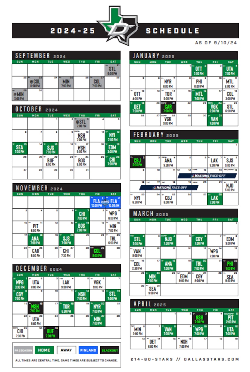 Full Dallas Stars' 2024-25 broadcast schedule.