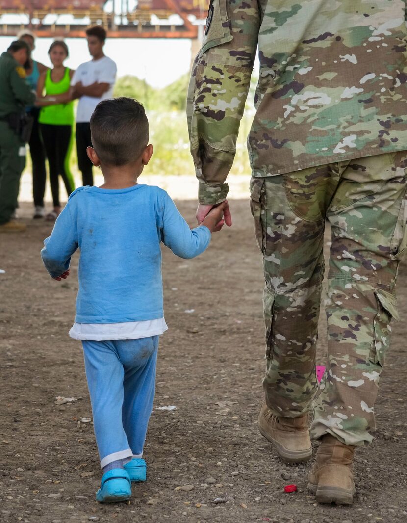 Enrique, 3, a migrant from Colombian who arrived with a group of migrants who turned...