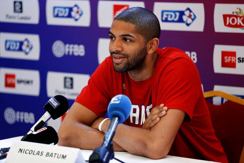 France's Nicolas Batum speaks during a press conference on June 27, 2016 in Rouen,...