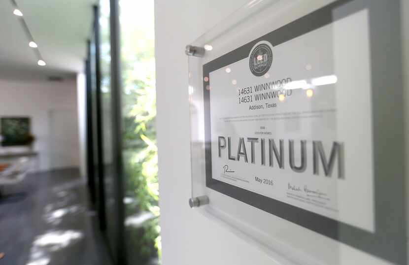 A LEED Platinum certification at Lynn Rush's home in Addison, Texas, Wednesday, July 11,...