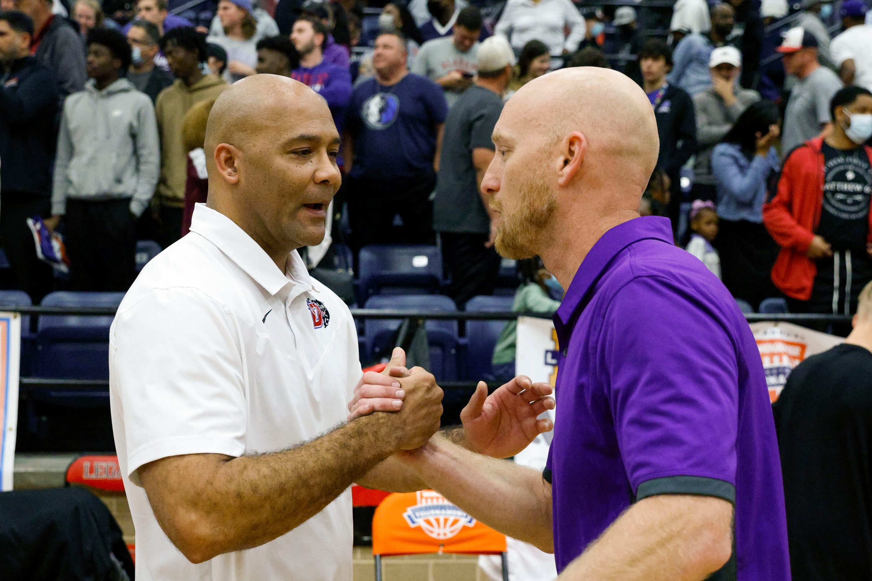 Duncanville head coach David Peavy greets Richardson head coach Kevin Lawson after the...