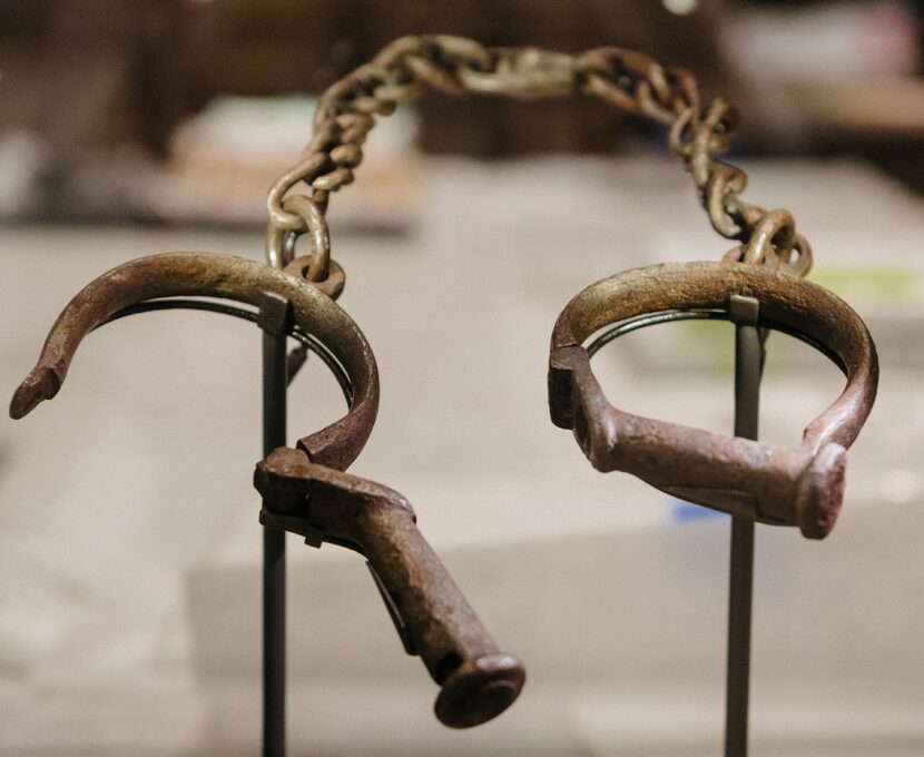 A set of slave shackles on display at the National Museum of African American History and...