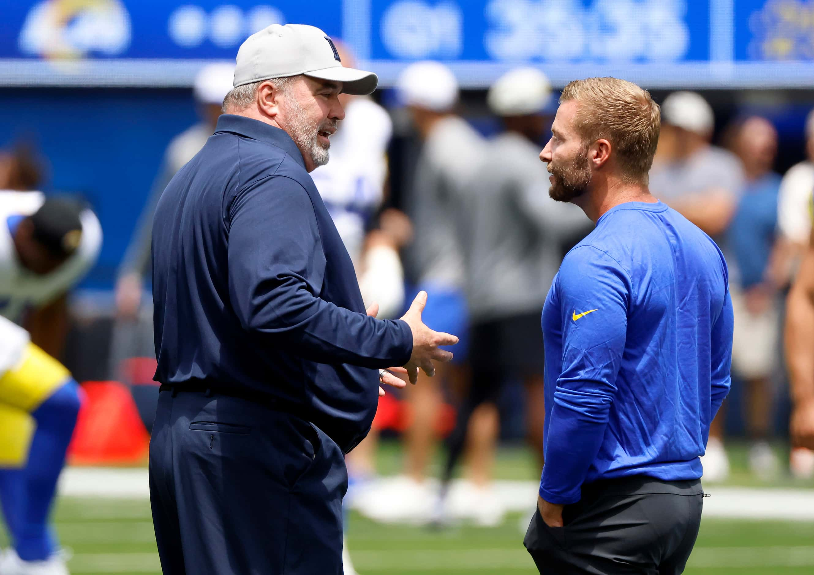 Dallas Cowboys head coach Mike McCarthy (left) and Los Angeles Rams head coach Sean McVay...