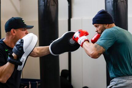 Former Dallas Mavericks player Deron Williams (right) trains with head coach Sayif Said at...