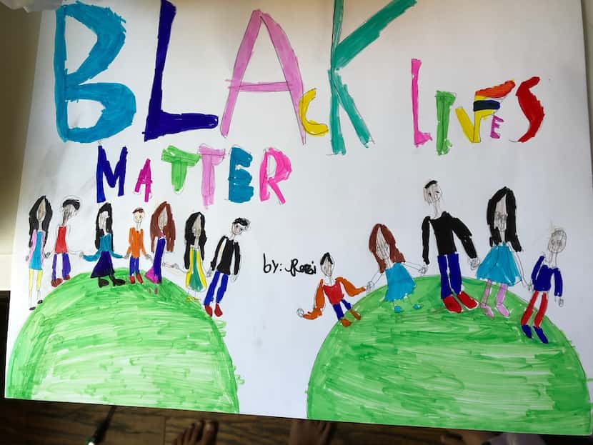 This artwork by Rozina Lakhani, third grade, was created to recognize the Black Lives Matter...