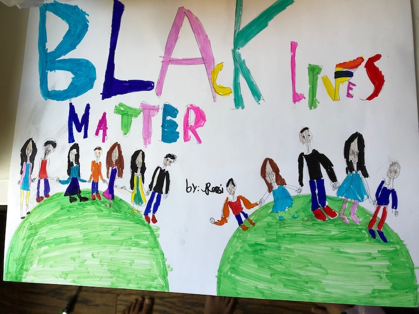 This artwork by Rozina Lakhani, third grade, was created to recognize the Black Lives Matter...