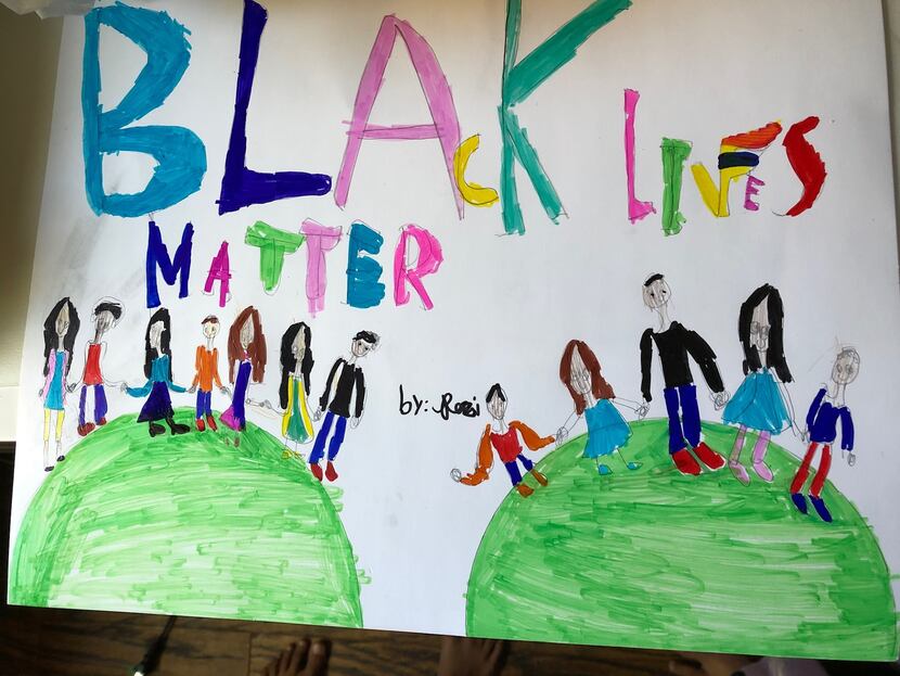 This artwork by Rozina Lakhani, third grade, was created to recognize the Black Lives Matter...