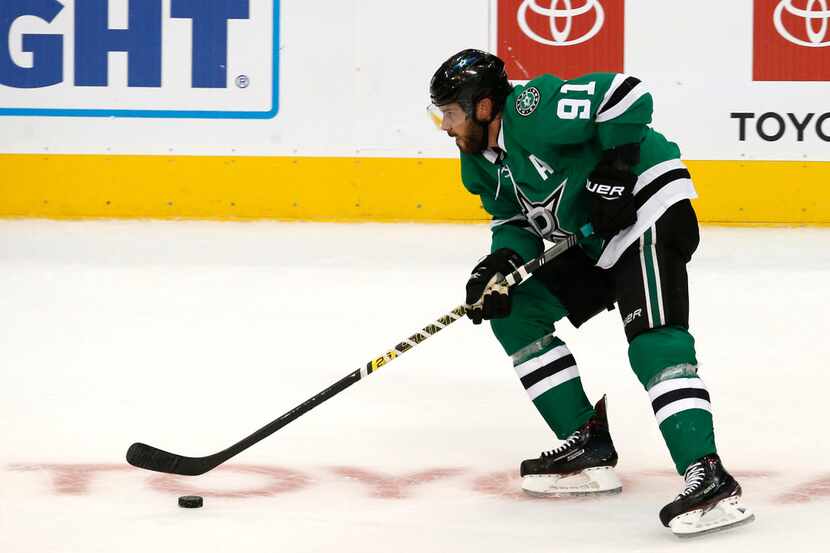 Dallas Stars center Tyler Seguin (91) drives the puck against the St. Louis Blues during the...