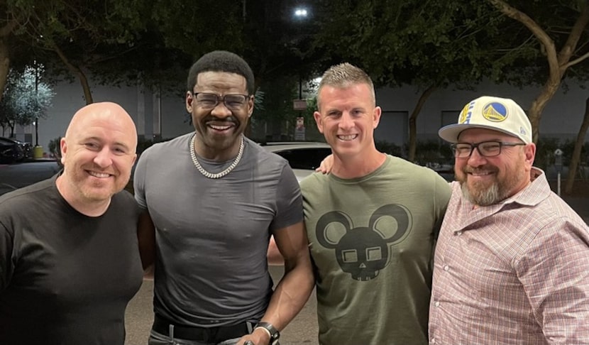 (Left to right: Bryn Davis, Michael Irvin, Phil Watkins and Joe Manuele) outside the...