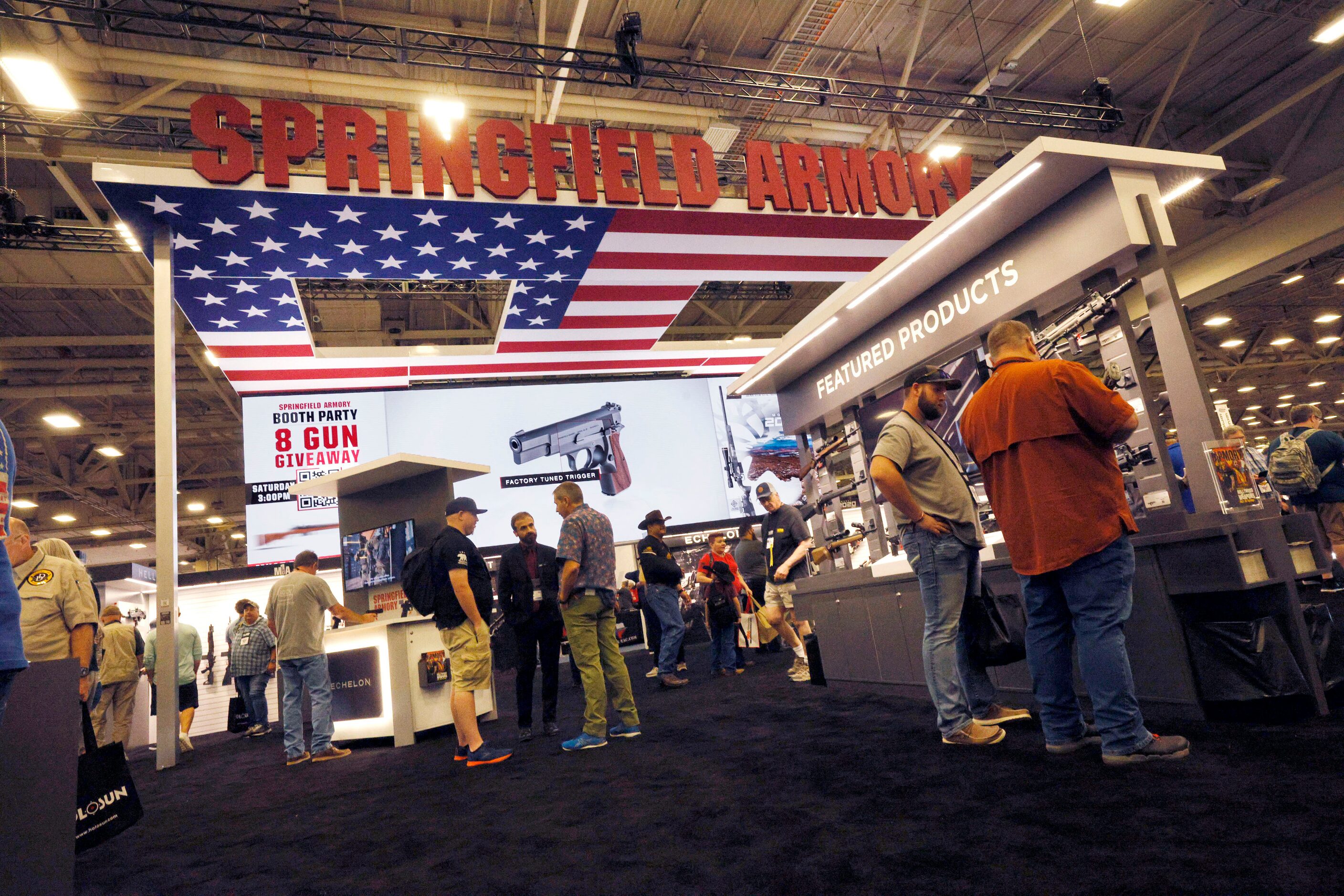 The booth of Springfield Armory is seen during 2024 NRA Annual Meetings & Exhibits at Kay...