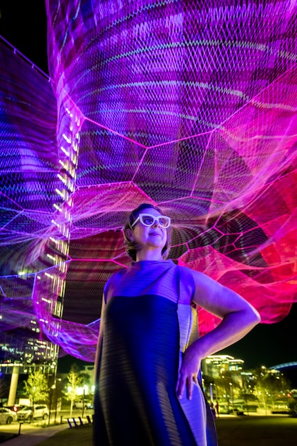 Artist Janet Echelman at her installation, Butterfly Rest Stop, at Kaleidoscope Park. Photo...