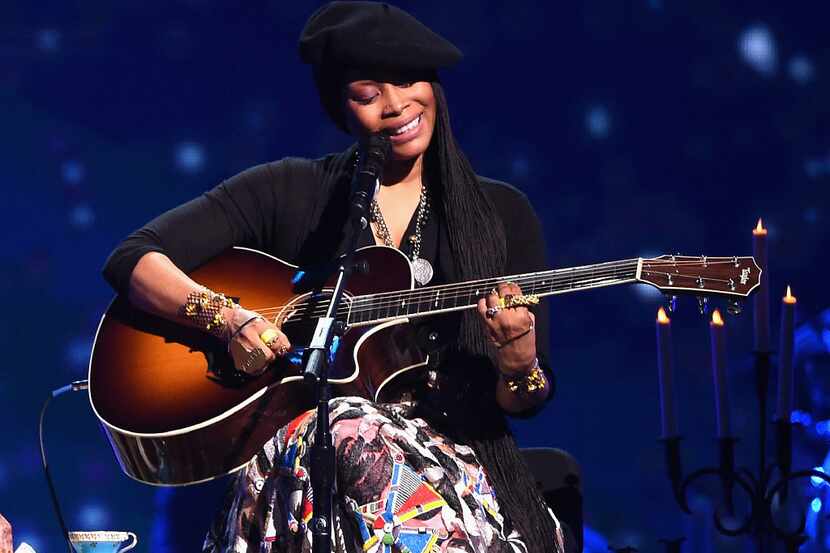 Host Erykah Badu performs during the 2016 Soul Train Awards that were taped on Nov. 6, 2016,...