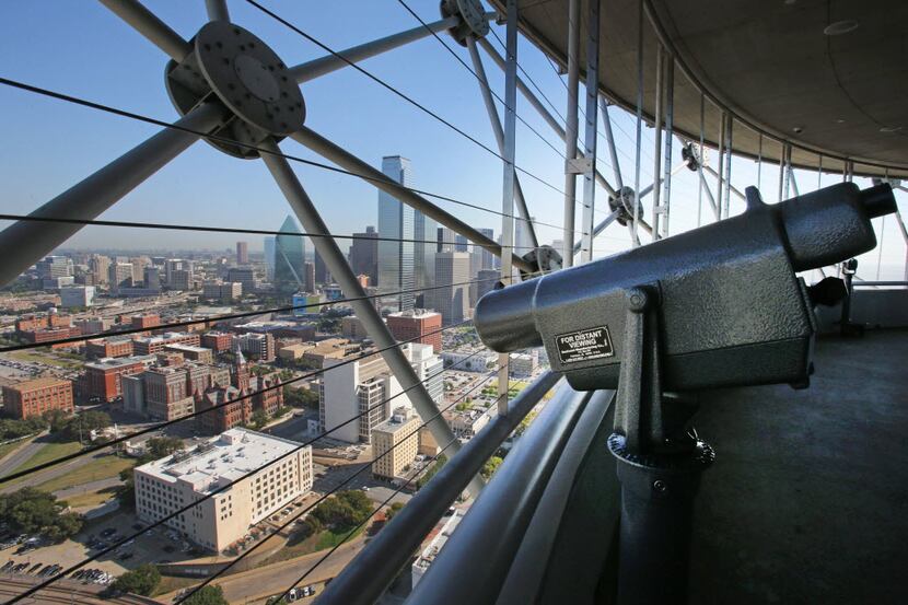High-powered telescopes give patrons a bird's eye view from the GeO-Deck at Reunion Tower,...