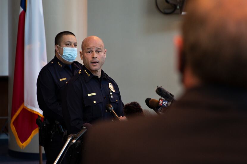 Dallas Police Chief Eddie Garcia speaks at a press conference at the Dallas Police...