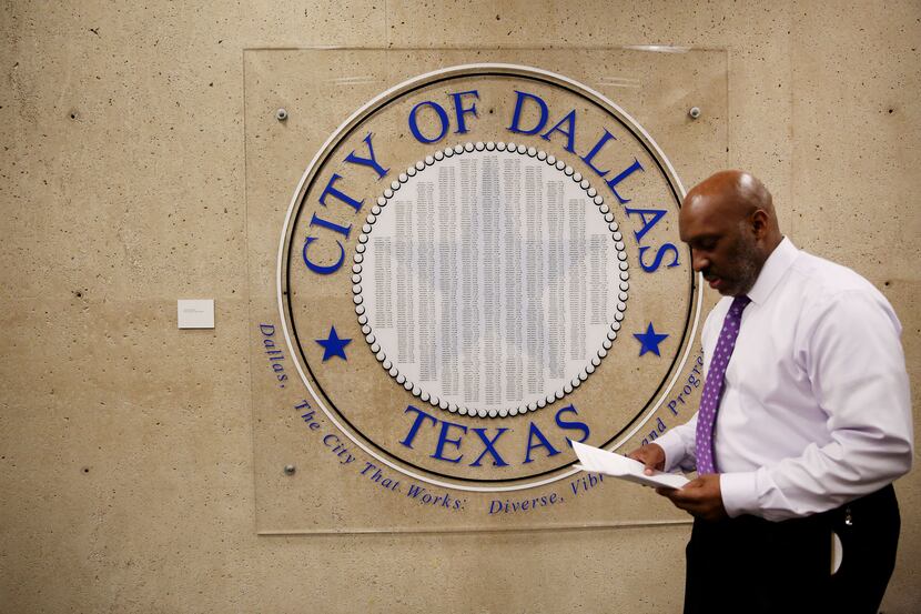 Dallas City Manager T.C. Broadnax at Dallas City Hall on his first day on the job.