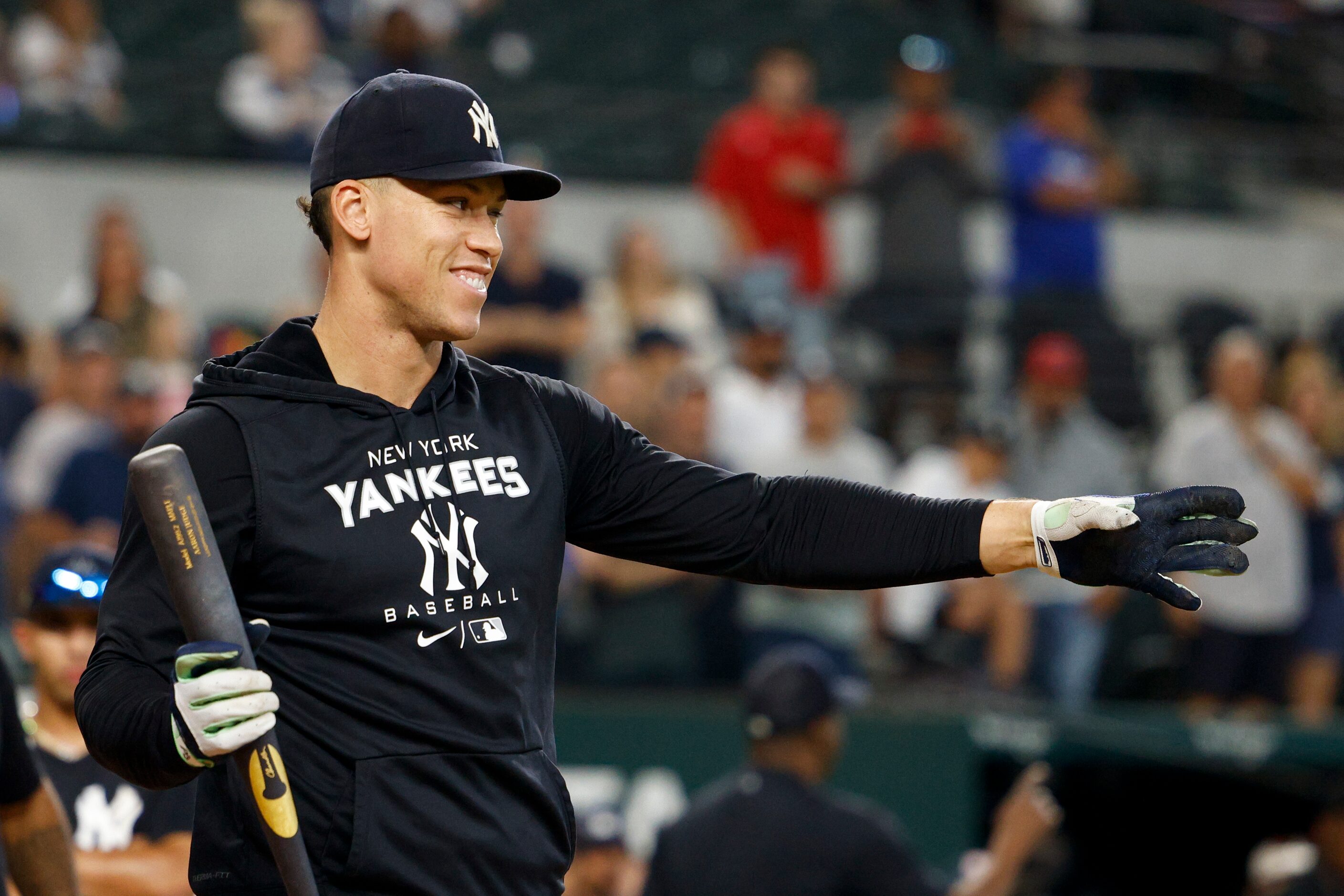 New York Yankees right fielder Aaron Judge (99) takes batting practice before a MLB game...