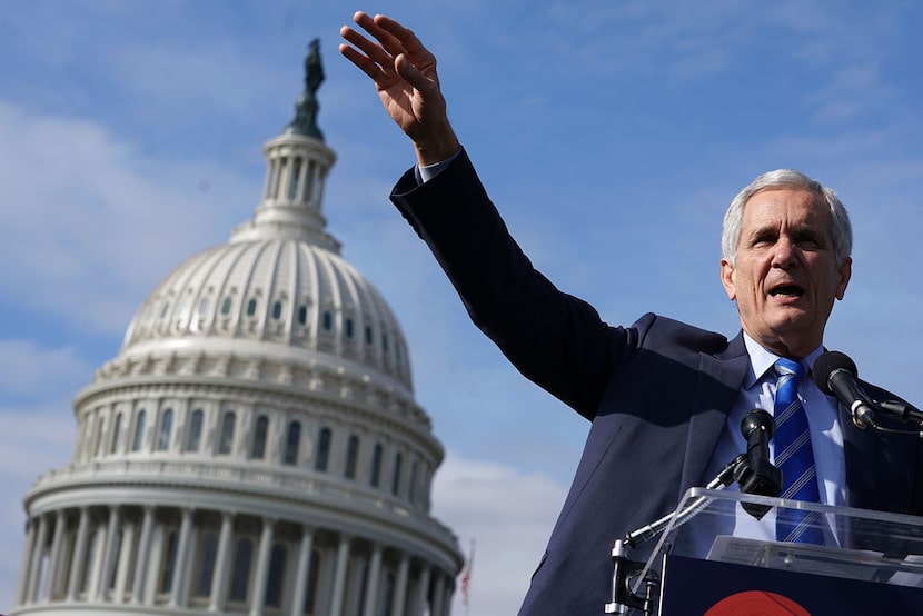 Rep. Lloyd Doggett (D-TX) addresses a rally against the proposed Republican tax reform...