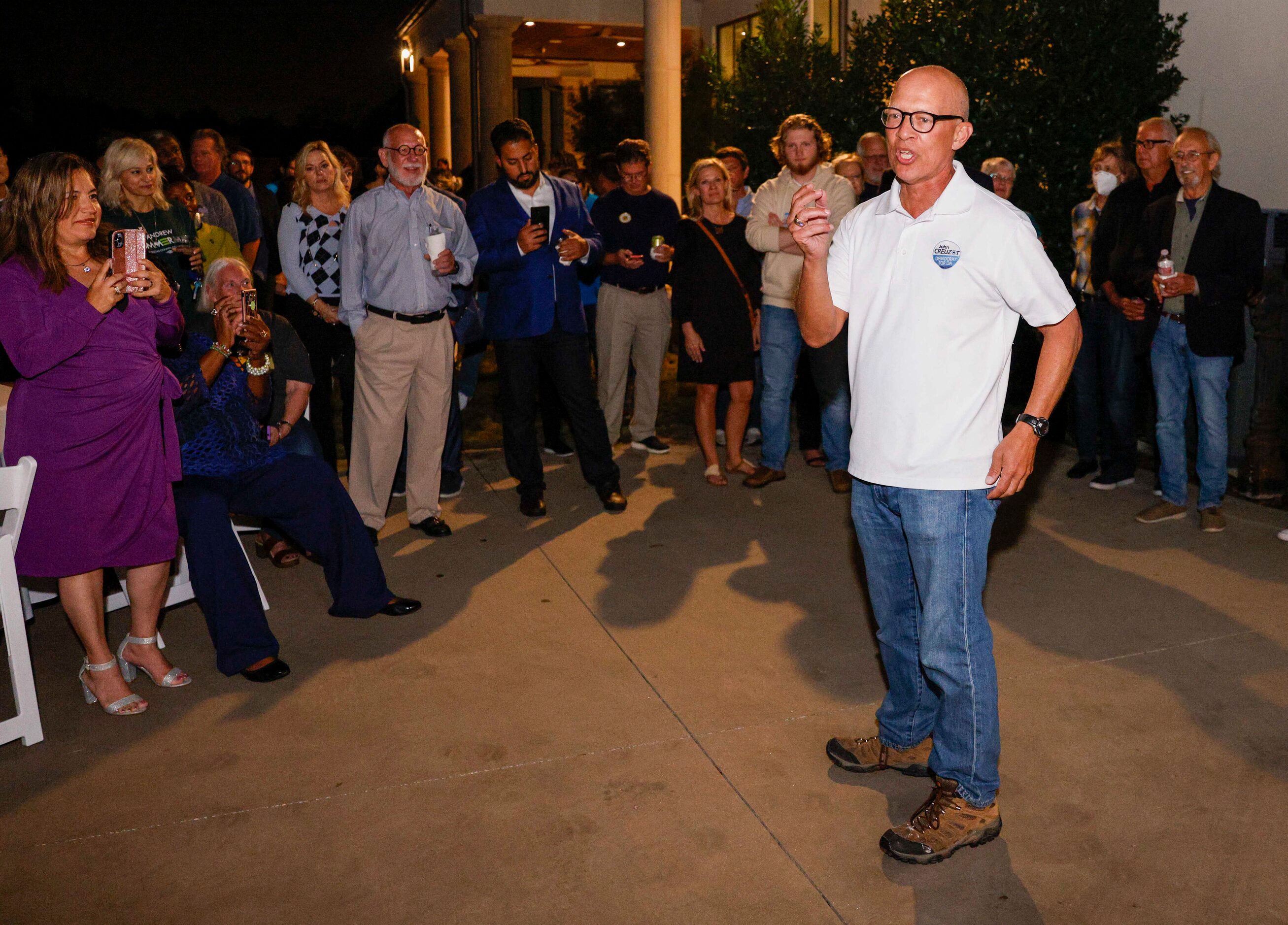 Dallas County District Attorney John Creuzot, a Democrat, thanks supporters after predicting...