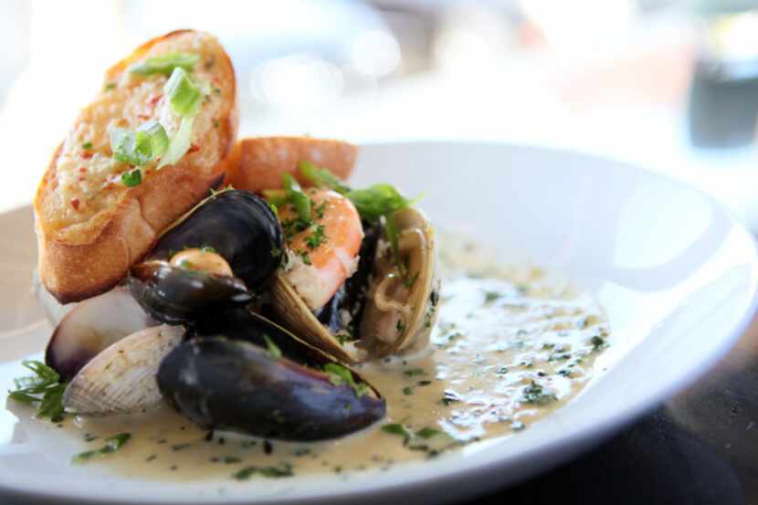 Shellfish steam pot includes mussels, clams and shrimp