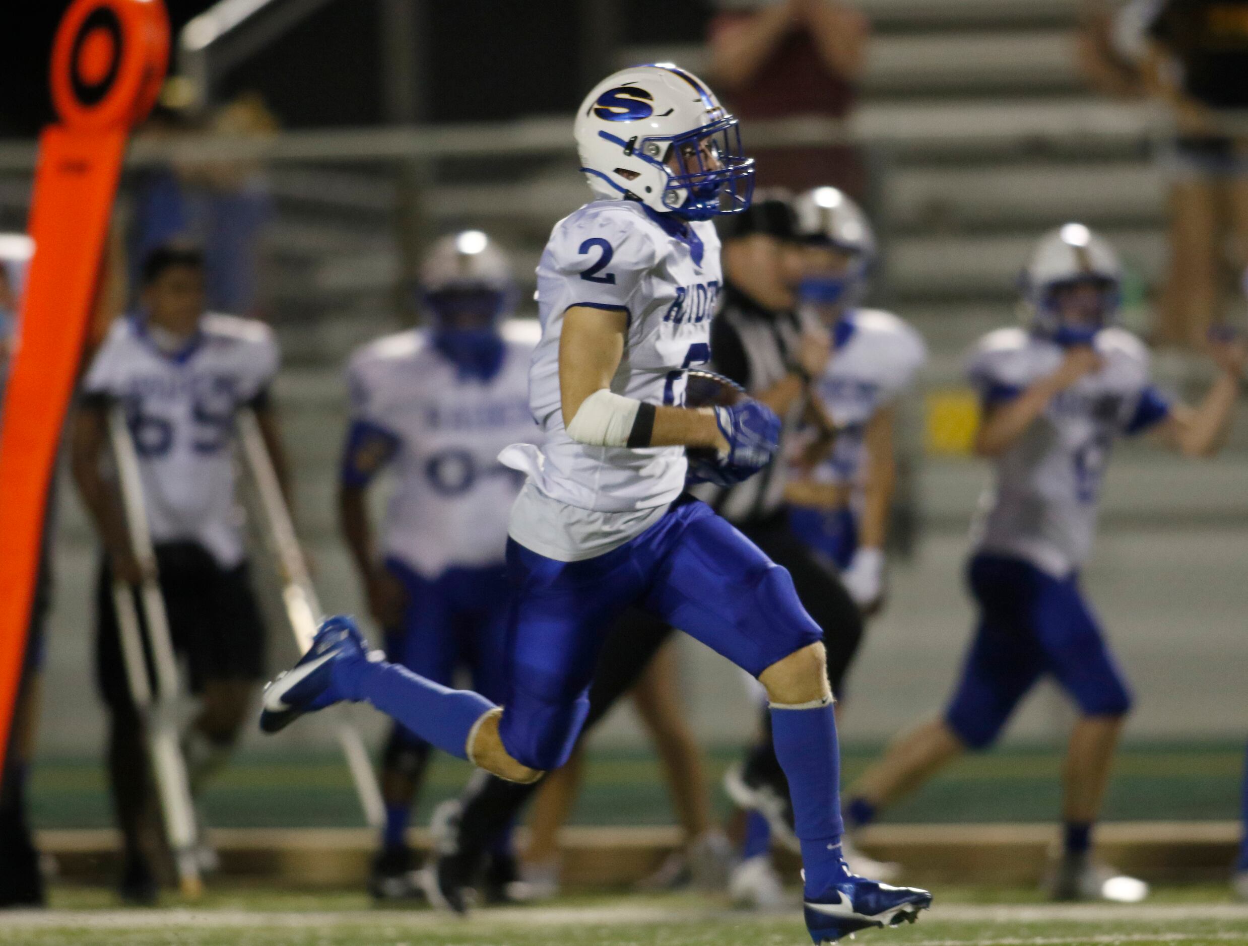 Sunnyvale receiver Noah Mcdill (2) scampers for a touchdown after a second quarter reception...