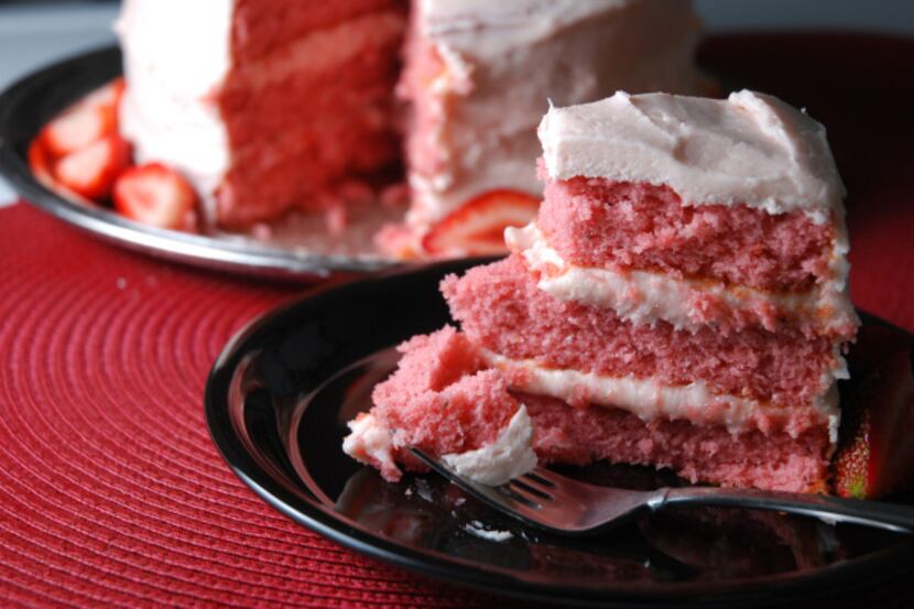 Aunt Annie’s Strawberry Layer Cake enhances a box cake mix with real strawberries and...