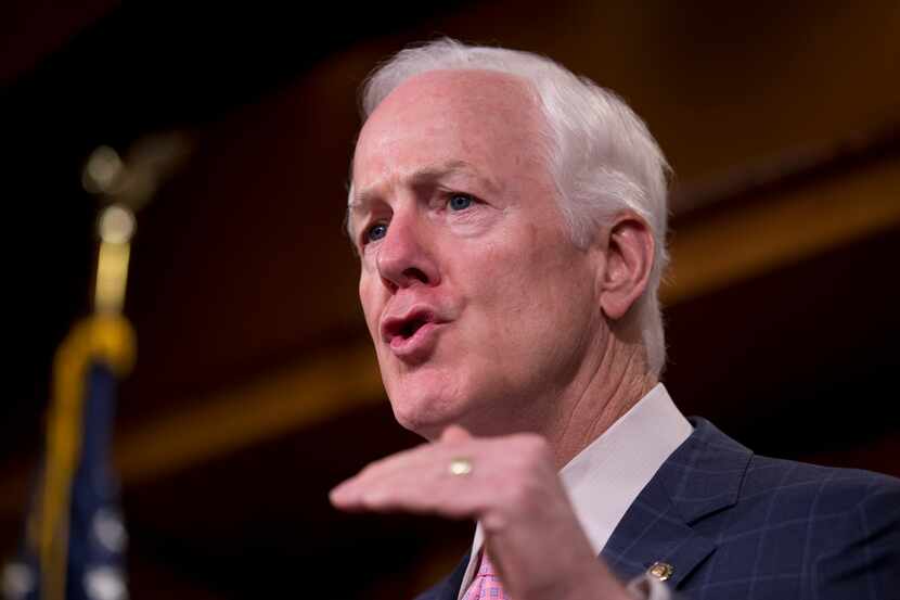 Senate Majority Whip John Cornyn of Texas speaks during a news conference on Capitol Hill in...