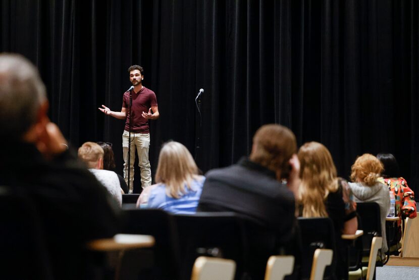 Greg Pandelis speaks during a storytelling event on Tuesday, April 18, 2023, at The Dallas...