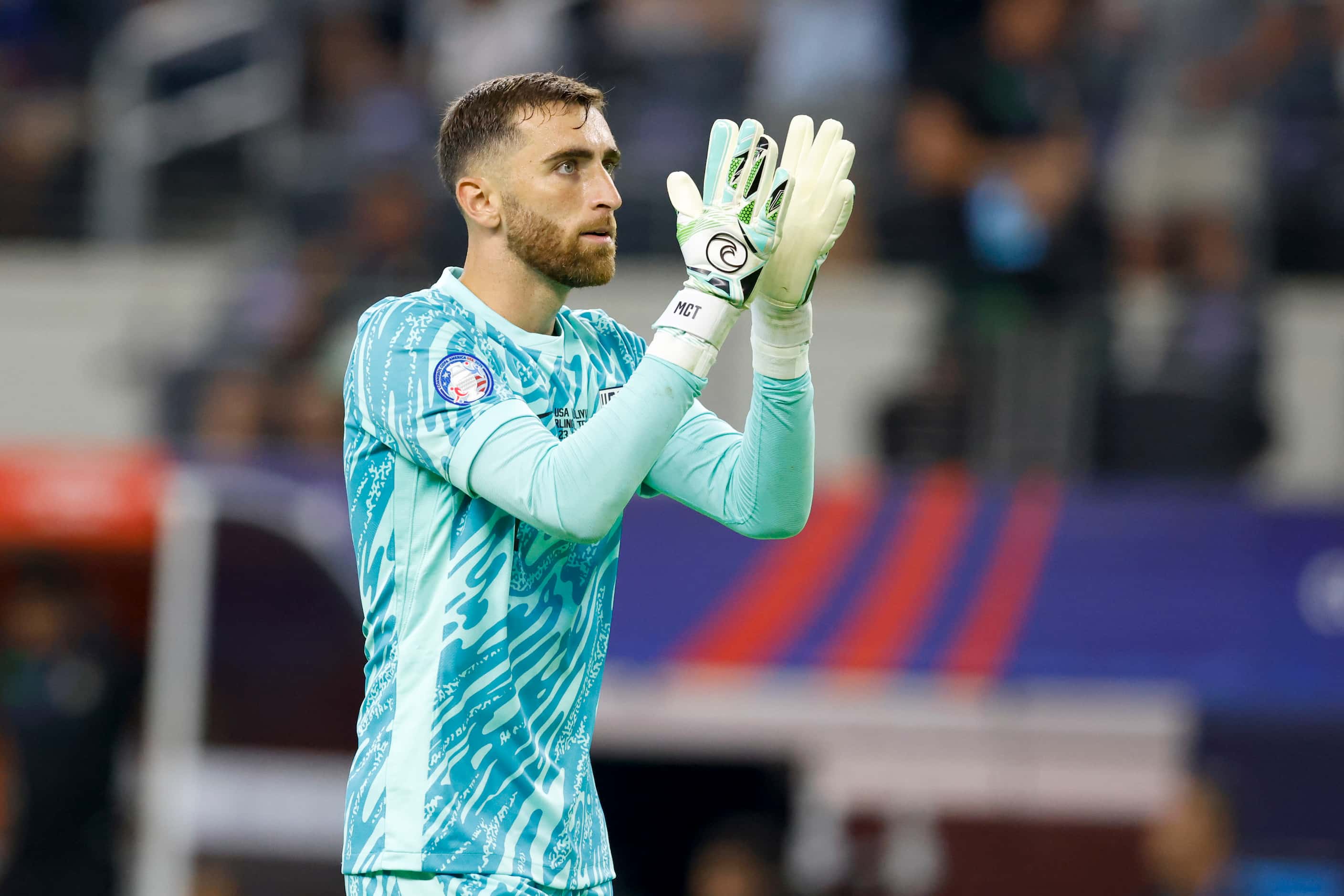 United States goalkeeper Matt Turner (1) applauds the fans after a Copa America Group C...