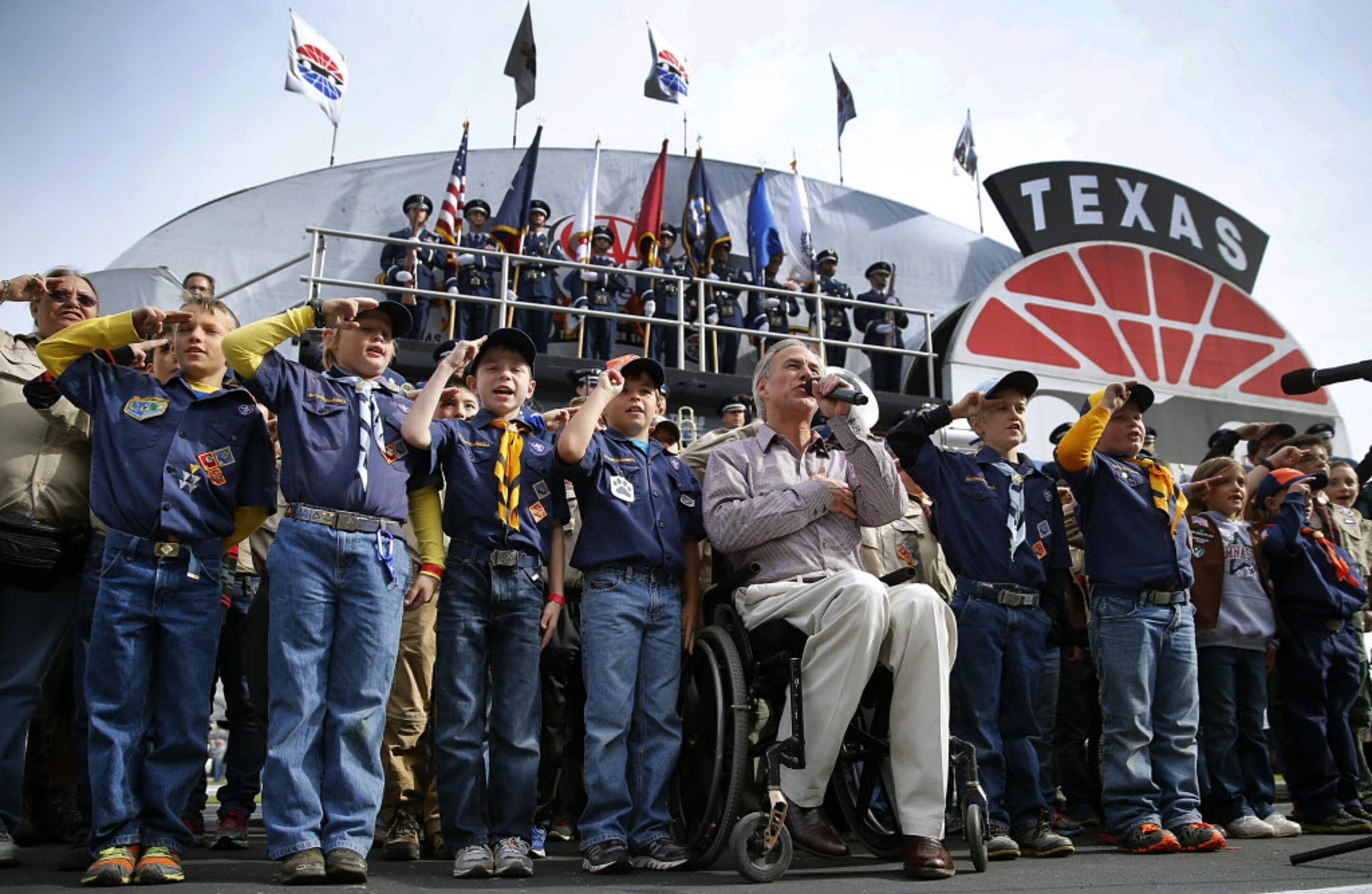 Republican Gubernatorial candidate and Texas Attorney General Greg Abbott (center) leads Cub...