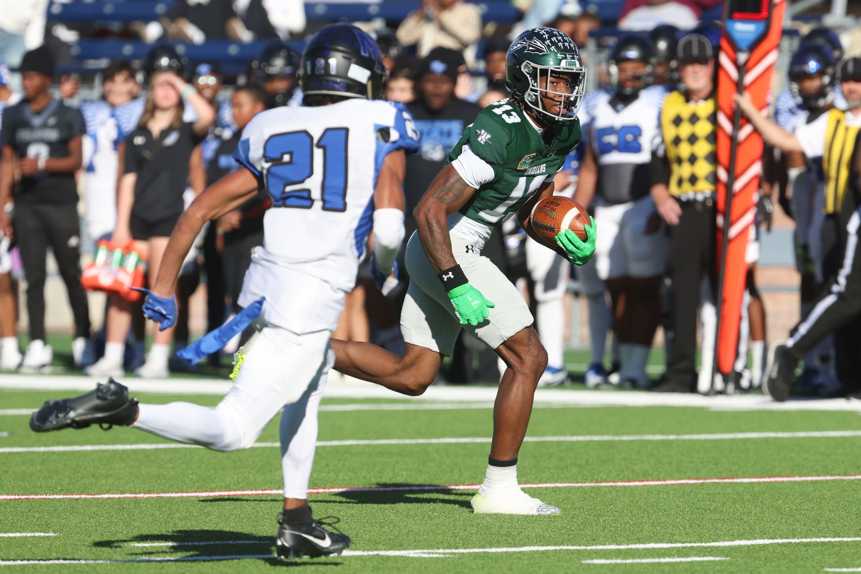 Waxahachie High’s Tristian Gardner (13) runs to score a touchdown past North Forney’s CJ...