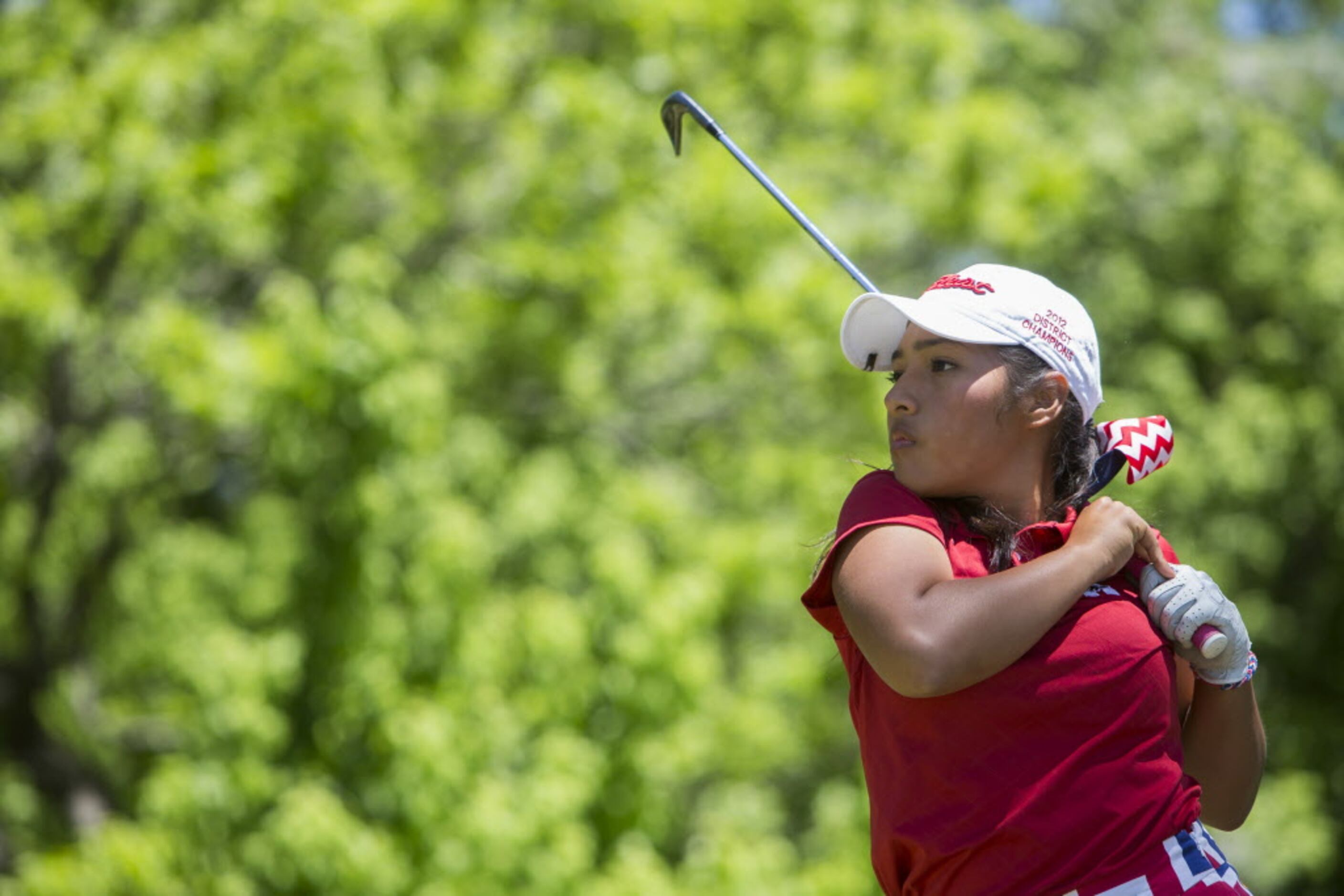 Allen sophomore Tori Ramirez tees off on the second hole during the UIL 5A State Golf...