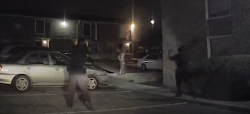 A screenshot of footage from a police-related shooting in Fort Worth.