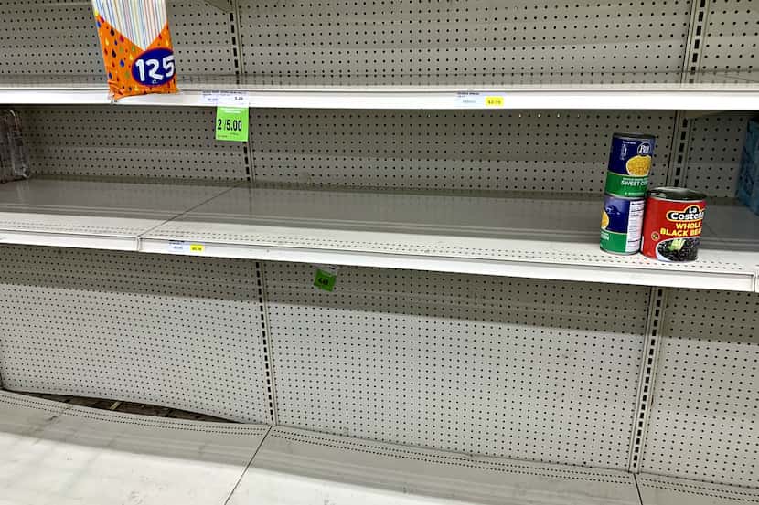 Empty shelves at the Rio Grande Latin Market on Webb Chapel Road in northwest Dallas.