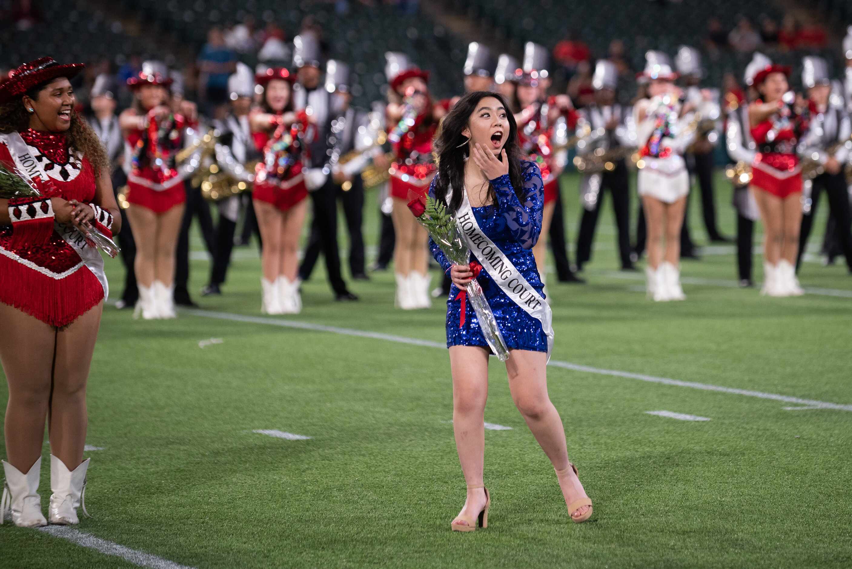 Student Vivian Nguyen reacts with shock as she's announced this year's homecoming queen for...